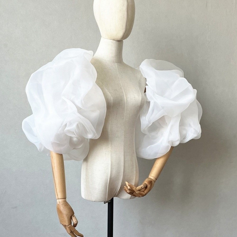 Winter Clothing Ladies - Stylish Puffy Bridal Sleeves Organza Removeable