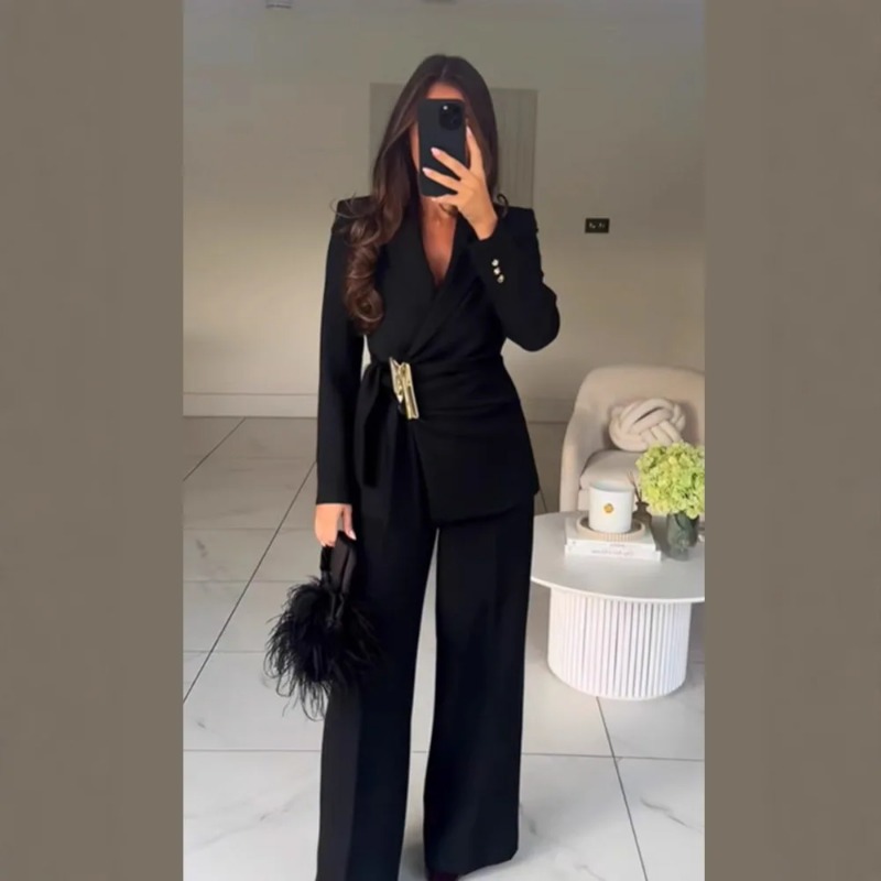 Winter Clothing Women Sale - Women's Suit Pants Two-Piece Set Buckle