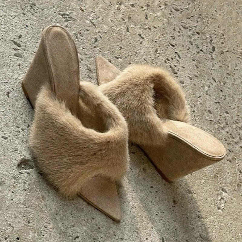 Winter Clothing Ladies - Fluffy Women Slippers Wedges Platform Sandals