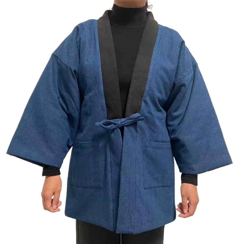 Traditional Winter Japanese Clothing - Men Women Denim Hanten Jacket Winter
