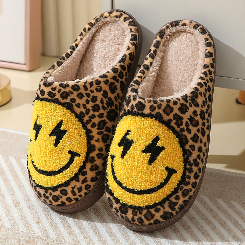 Winter Clothing Material - Leopard Print Home Slippers for Women