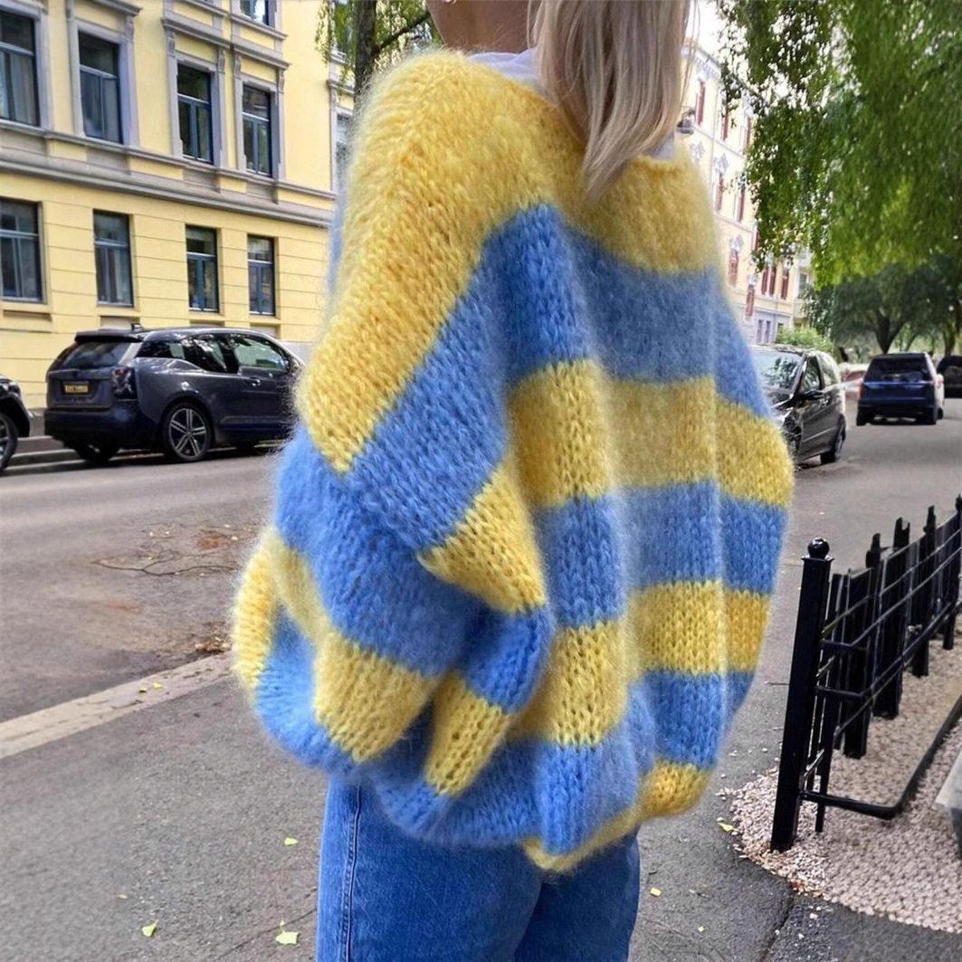 Yellow Winter Clothing - Casual Blue & Yellow Striped Knit