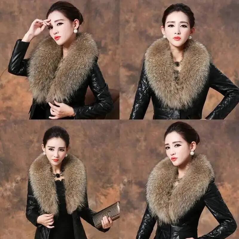 Natural Raccoon Fur Collar Rea - Winter Clothing Women Sale ulasan dan harga
