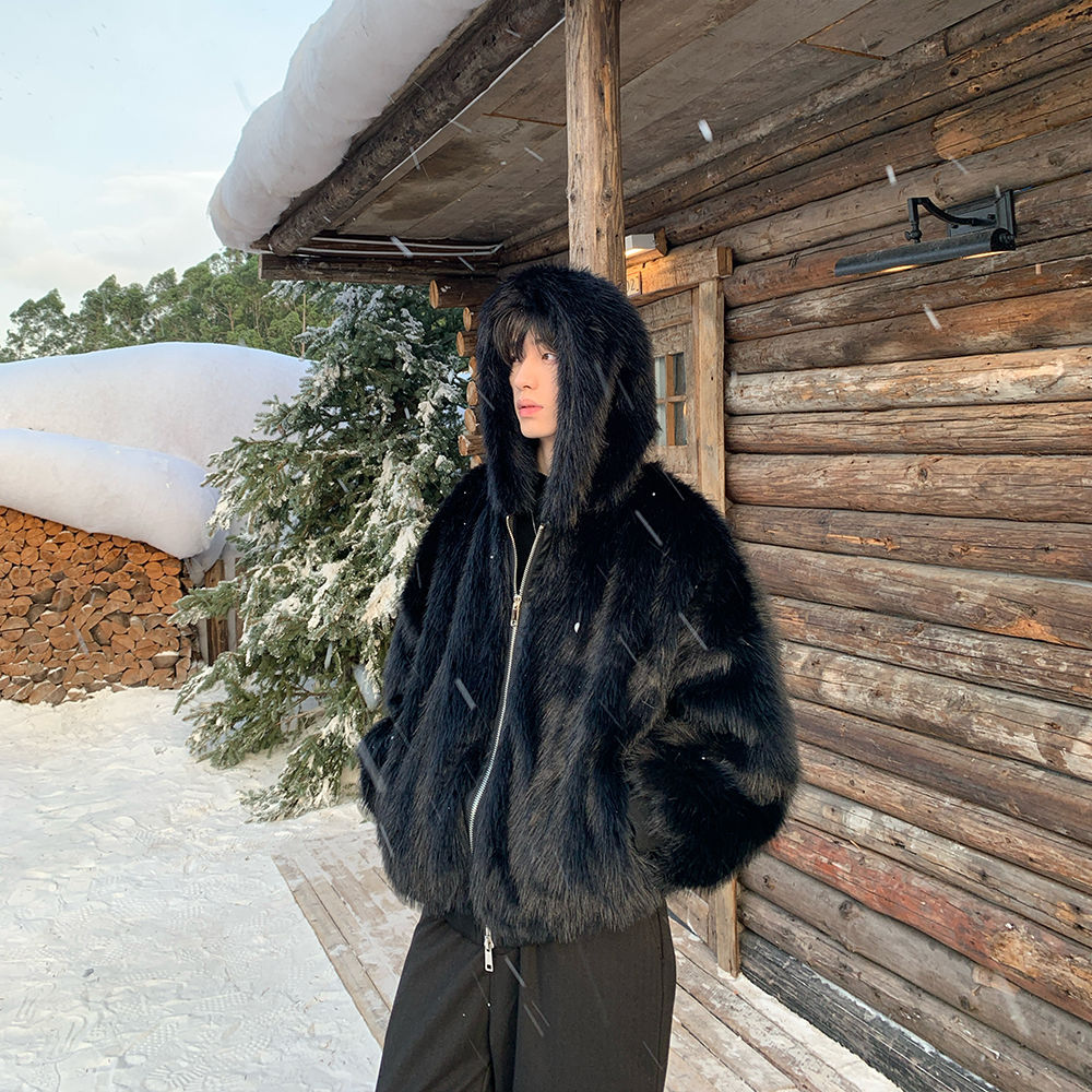Men Faux Fur Coats Jackets Hoo - Winter Clothing Uae ulasan dan harga