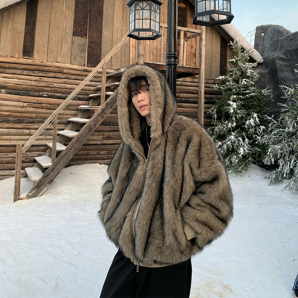 Men Faux Fur Coats Jackets Hoo - Winter Clothing Uae ulasan dan harga