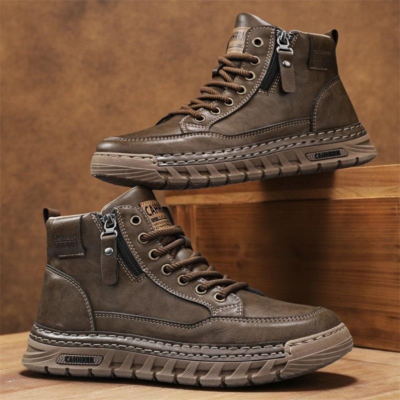 Men Leather High Top Ankle Boo - Winter Clothing Material ulasan dan harga