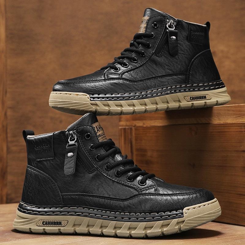 Men Leather High Top Ankle Boo - Winter Clothing Material ulasan dan harga