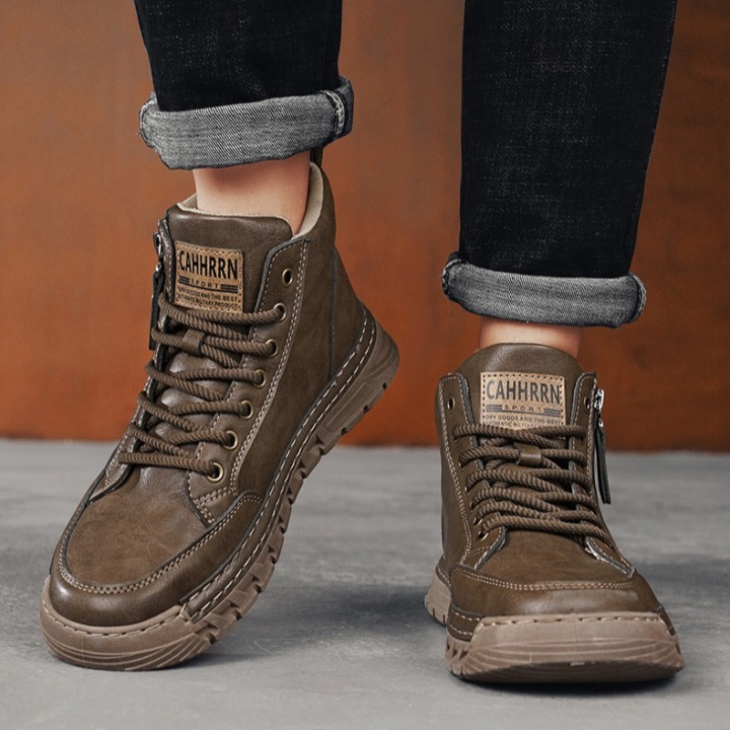 Men Leather High Top Ankle Boo - Winter Clothing Material ulasan dan harga
