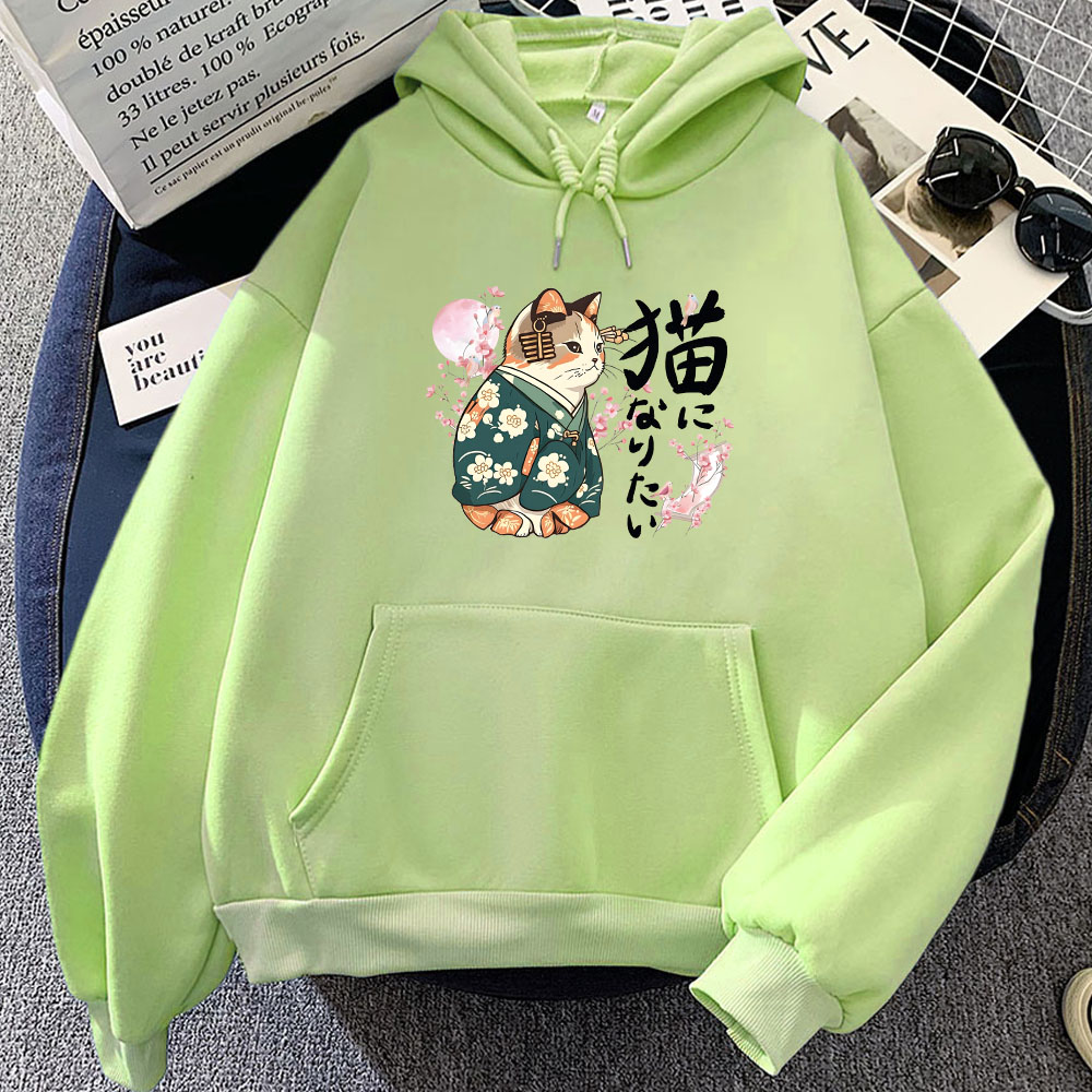 Ukiyoe Style Kanji Cat Printin - Yellow Winter Clothing ulasan dan harga