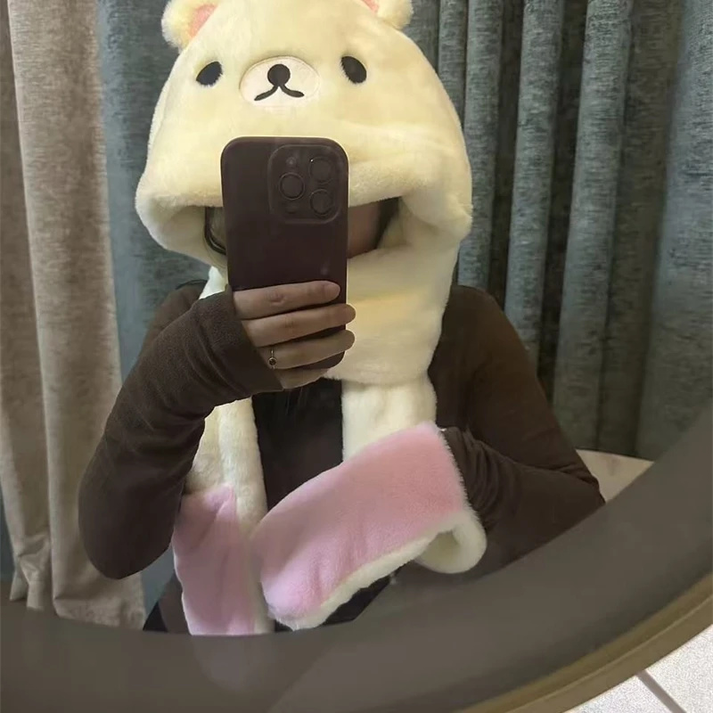 3 In 1 Plush Thick Hooded Hat  - Winter Clothing Accessories ulasan dan harga