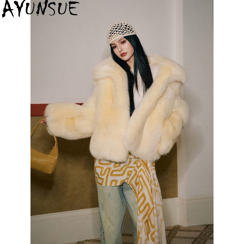 AYUNSUE Real Fox Fur Coats Wom - Yellow Winter Clothing ulasan dan harga
